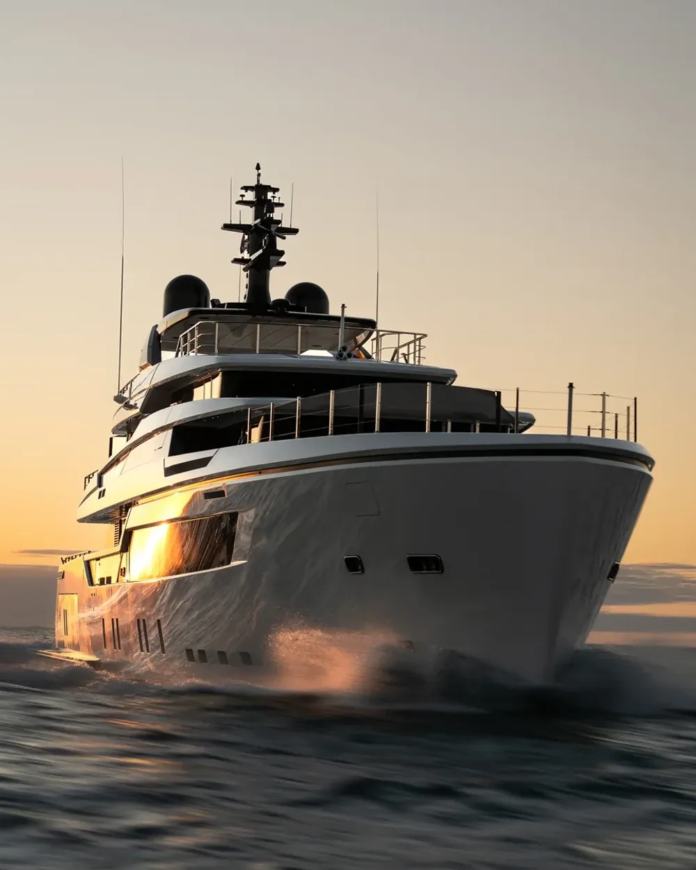 Yacht d'exploration au coucher du soleil